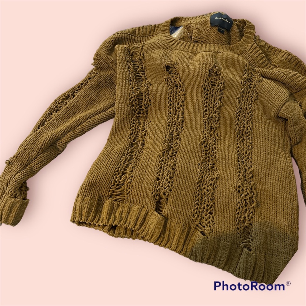 Distressed long sleeve peak a boo cut out shoulders neutral color knit